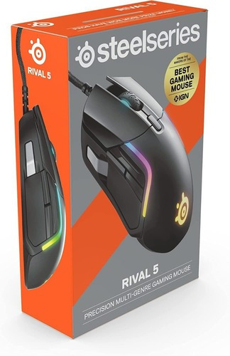 Mouse Steelseries Rival 5 Gaming 18000 Dpi 9 Botones Gamer Negro