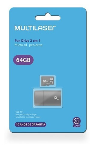 Imagem 2 de 2 de Pen Drive 2 Em 1 Leitor Usb + Cartão Memória Classe 10 64gb