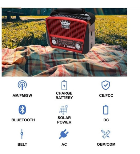 Imagem 3 de 6 de Radio Energia Solar Vintage Retro Am Fm Bluetooth Sd Usb