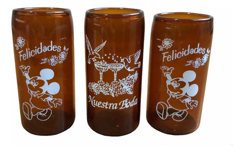 Juego De Tres Vasos Miniatura, Mickey Mouse