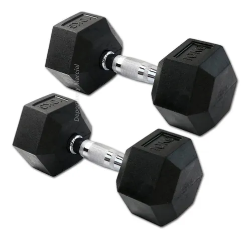 Kit Par Mancuernas Hexagonal Caucho Cromada Get Fit 10 Kg 