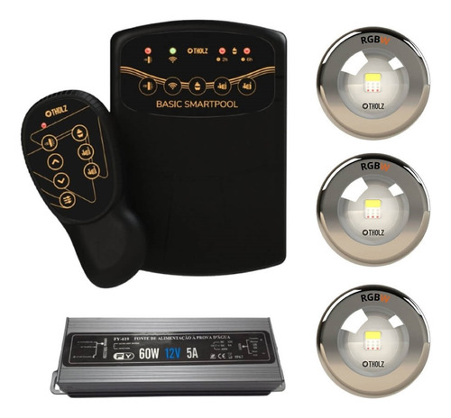 3 Led Rgbw 15w Inox Piscina Tholz + Fonte + Basic Smartpool