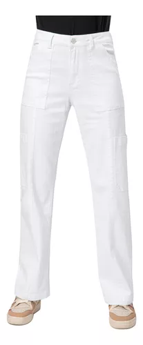 Jeans Recto Cargo Blanco Mujer Fashion's Park