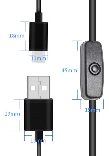 Cable Usb Tipo C 1m Interruptor On / Off 5v 3a Carga Rápida