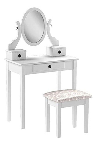 Roundhill Furniture Moniya  Juego De Mesa Y Tocador De Mader