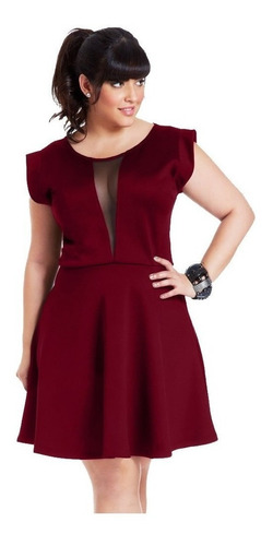 Vestido Feminino Modelo Plus Size Decote Em Tule Saia Godê 