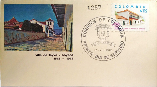 Imagen 3 de 4 de Sobre Primer Dia Emision Colombia Villa Leyva, Casa Nariño