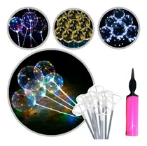 Comprar 15 Globos Burbuja + Palitos 40 Cm + Led Con Pilas + Inflador