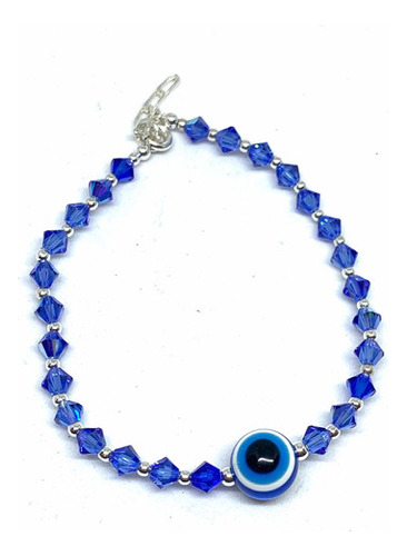 Pulsera Cristal Plata 925 Ojo Turco Protector 8 Mm Azul 