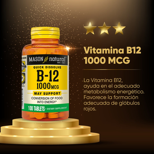 Vitamina B12 1000mcg (sublingual) Mason Natural 100 Tabletas