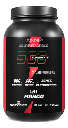 Óxido Nítrico+ Clembuterol Pre Entreno 300 Sup. 1kg 200serv Mango