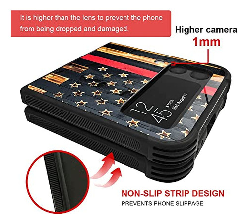 Funda Para Galaxy Z Flip 3 5g Rojo Line Wood Grain Flag Piel