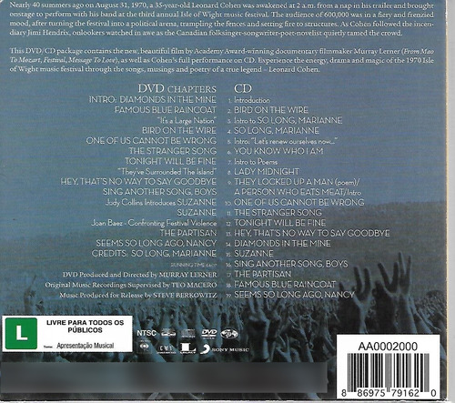 Cd + Dvd Leonard Cohen Live At The Isle Of Wight 1970 Estandar (Usado)