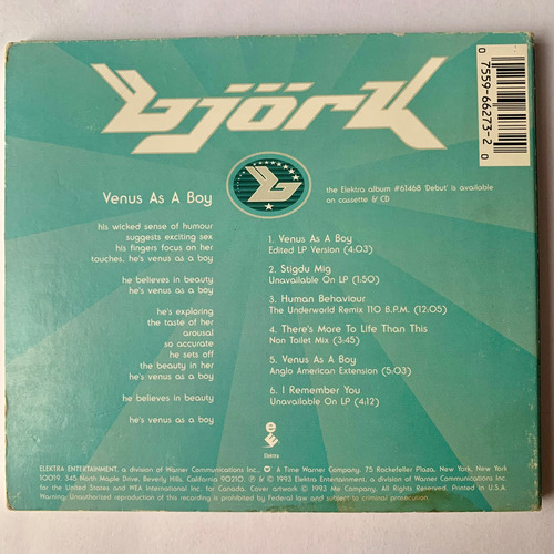 Björk Venus As A Boy 0 Usa Cd Maxi Rp Dig Importado Estándar (Usado)