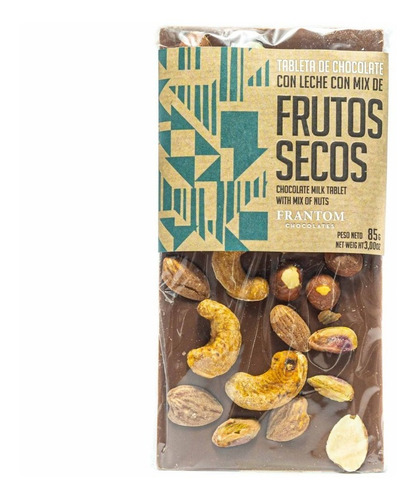 Tableta De Chocolate Leche Con Frutos Secos Frantom X85gr