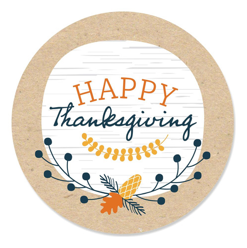Happy Thanksgiving - Fall Harvest Party Circle Sticker ...