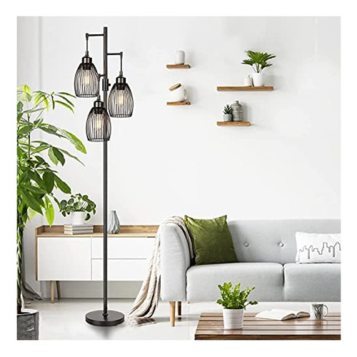 Lámpara De Pie Regulable, 3 Bombillas Led Edison De 800 Lm I