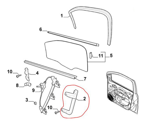 Imagem 2 de 7 de Guia Vidro Dianteiro Esquerdo - 51835898 Fiat Novo Uno