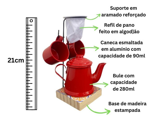 Kit 25 Mini Coador Café Gourmet Bule 2 Canecas 90ml