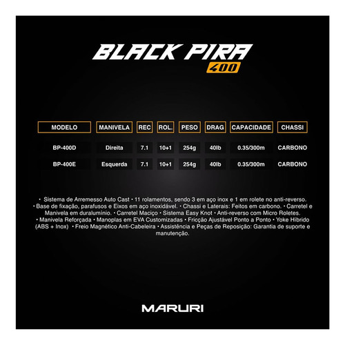 Carretilha Pesca Pesada Maruri Black Pira Bg Drag 18kg 7.1:1