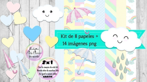 Cliparts Y Papeles Lluvia De Amor Mod. 5  Kit Imprimible