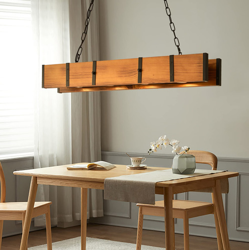 Lampara Haz Madera Candelabro Rustico Foco Led 4 X 3 W Isla