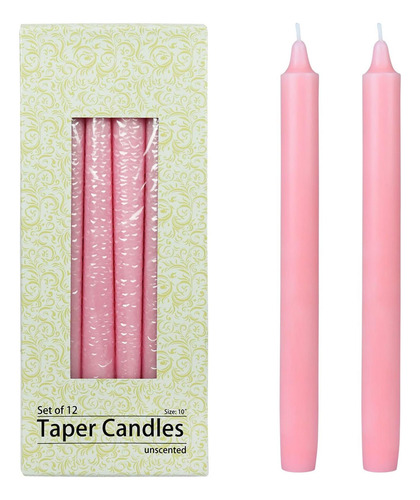Velas Con Velas De 12 Piezas, 10 Pulgadas, Rosa Ligera Recta