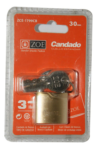 Candado Cuello Estandar 30mm, Bronce Cepillado