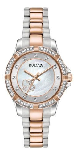 Reloj Bulova Cristales 98l233 Original Para Dama Color de la correa Plateado/Oro rosa Color del bisel Oro rosa Color del fondo Blanco