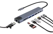 Comprar Hub Adaptador Usb-c Multipuertos 8 En 1 Entradas Usb A 3.0 5gbps Type C Pd Hdmi 4k Sd\u002Ftf 2.0 Rj45 Cable 0.15 Metros Color Gris Espacial Mac Xbox Ps4 Pc Android