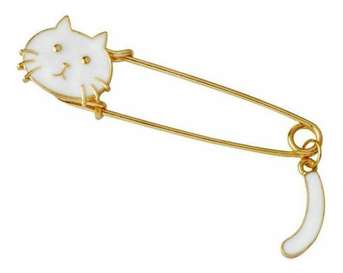 Broche Seguro Gato Prendedor  Gatito Dorado Blanco White Cat