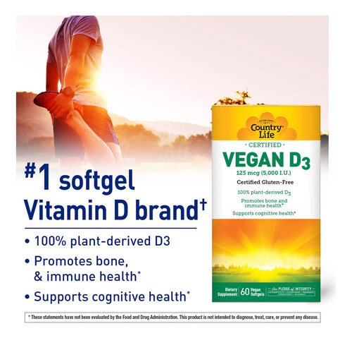 Country Life Vitamina D3 Vegana 5000 Ui 60 Cápsulas
