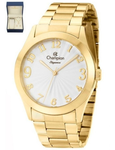 Kit Relógio Champion Elegance Dourado Feminino Cn26564w Cor do fundo Branco