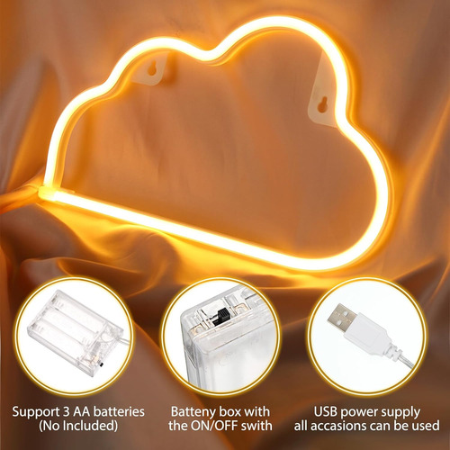 Baquler 4 Letreros De Neón De Nube Con Pilas O Usb, Luz De N
