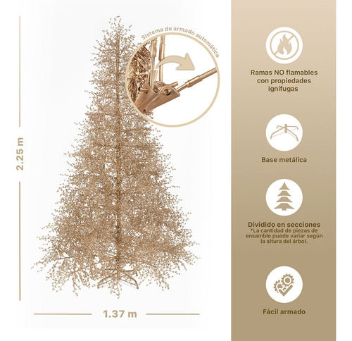 Árbol De Navidad Con Ramas De Bayas Metálicas 2.25m Esquimal