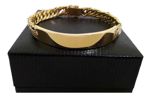 Pulseira Elos Duplos Placa 18 Gramas 8mm Ouro 18k
