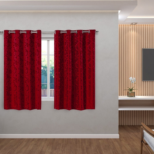 Cortina 2,70x1,60m Tecido Jacquard Semi Blackout Quarto Sala Cor Vermelho