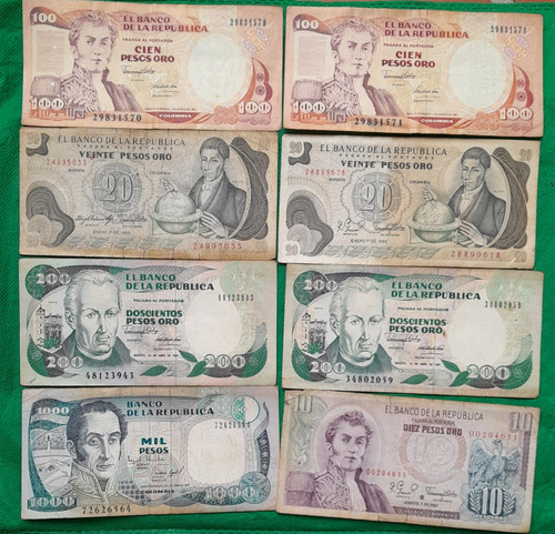 Lote De 8 Billetes Anitiguos De Colombia, Estado 5 Y 6