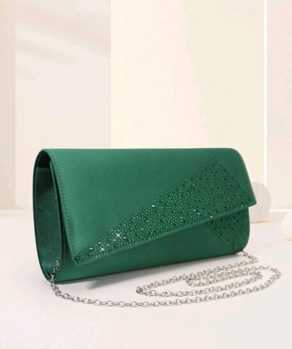 Bolso Clutch Verde Con Brillos Imitación Diamante