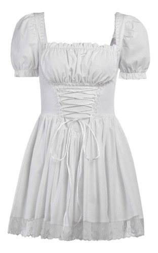 Vestido Gótico Japonês Lolita Puff Sleeve Cintura Alta Moda