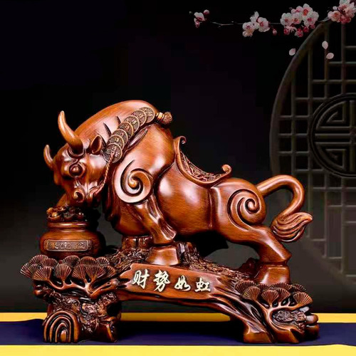 Figura Decorativa Toro Buey De La Suerte Riqueza De Resina