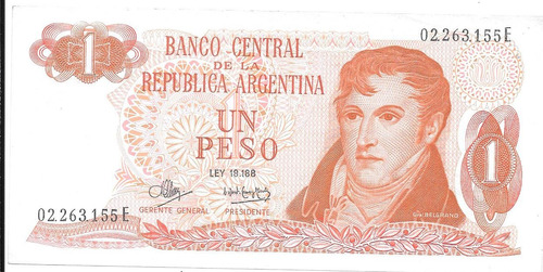 Liquido Billete Argentina 1 Peso Leyenda Ley 18188 Unc