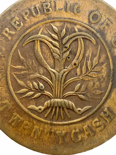Moneda De Cobre Antigua De China 20 Cash Año 1919 (Usado)