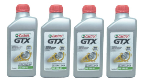 Kit 4 Óleos Castrol Gtx Ultraclean 10w40 Semissintético 1l