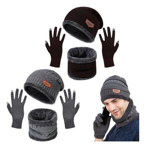 Set De 2 Gorros, Guantes Y Bufanda De Lana Tejida Para Invie