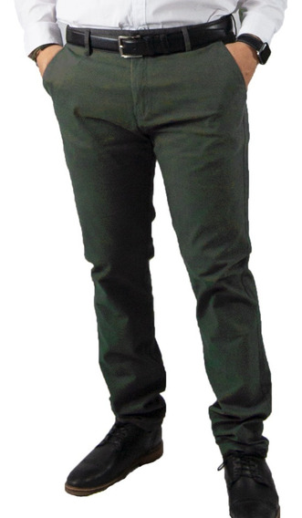 Pantalon De Vestir Gabardina Stretch Slim Fit Color Militar