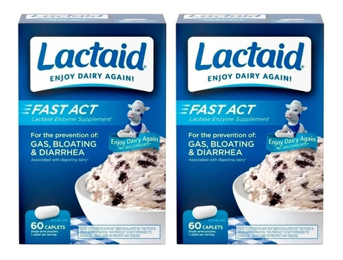 Kit 2 Lactaid Fast Act Enzima Lactase 60 Tablets 