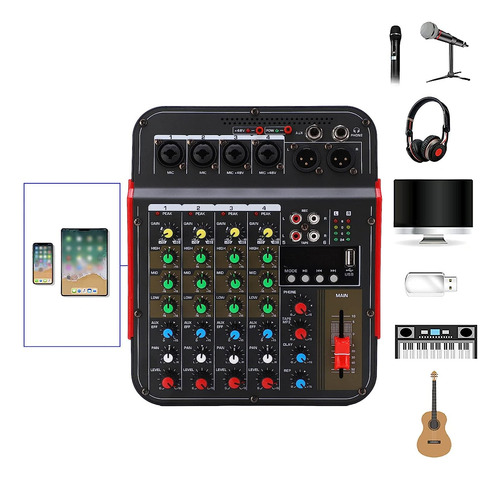 Mezclador De Audio Consola Mezcladora 4 Canales Mezclador