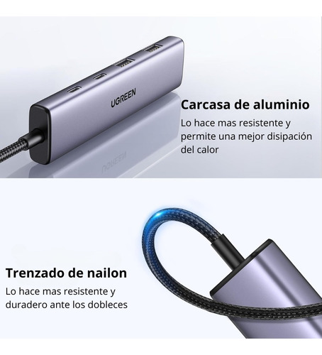 Hub Usb-c 4 En 1 Cm473 Ugreen 2 Usb-a 3.0 Y 2 Usb-c 5gbps
