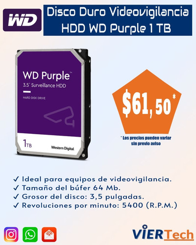 Disco Duro Hdd Wd Purple 1 Tb 2 Tb 4 Tb 6 Tb 8 Tb 10 Tb